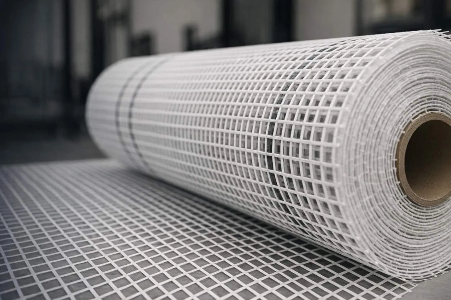 Roll of white fiberglass mesh