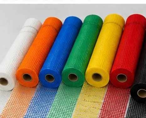 Fiberglass mesh rolls in white, orange, blue, green, yellow, red and black